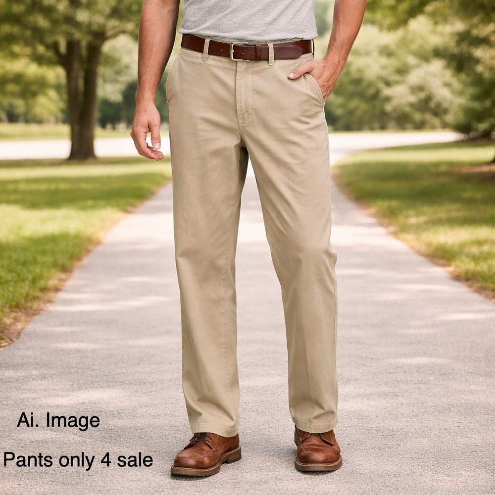 Orvis Khaki Chino Pants Men 36x34 fits 36x32 Straight Leg Flat Front Made in USA